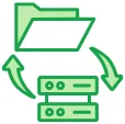 Green folder icon with arrows connecting to a server icon, representing data modernization.