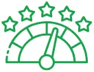 Speedometer gauge with five stars above indicating high performance or rating.