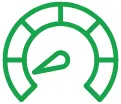 Green speedometer icon indicating better or improved performance.