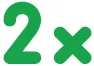 Green number two followed by a multiplication sign on a white background.