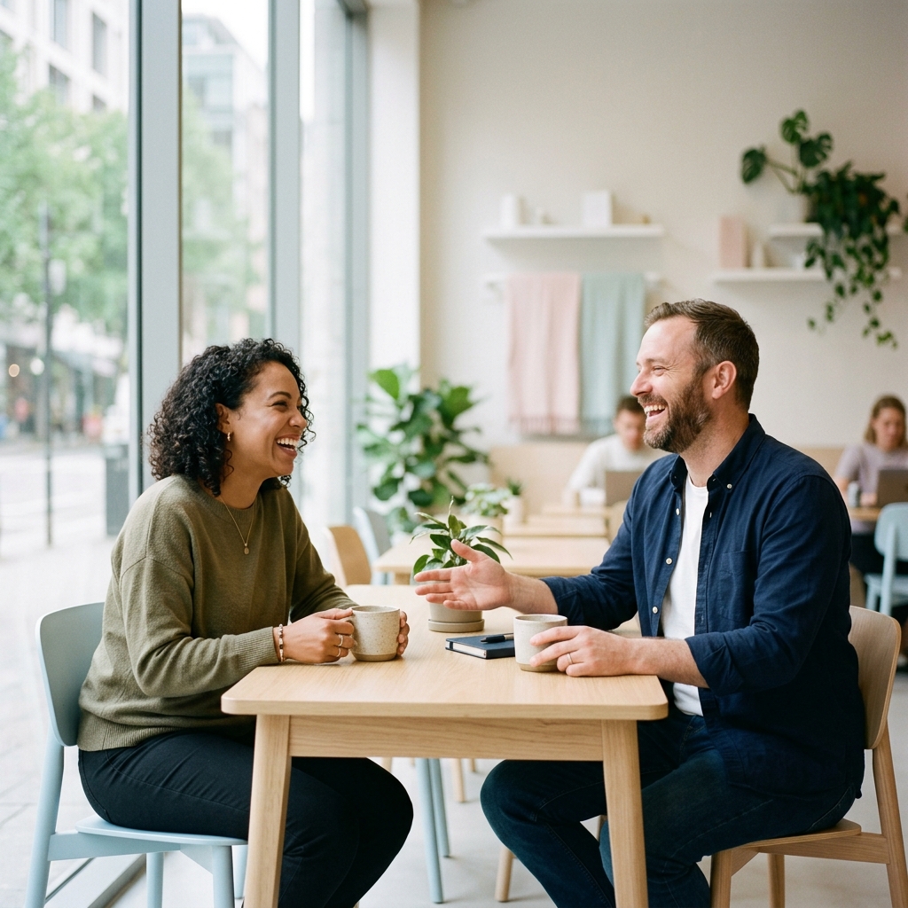 Two founders relaxed and laughing together