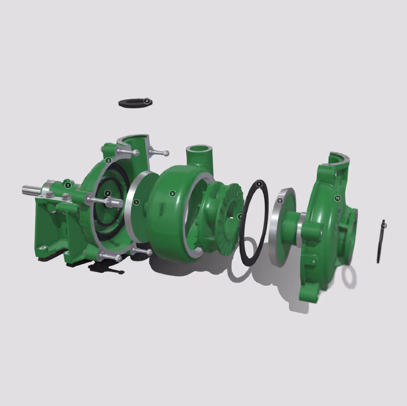 3D exploded view of a slurry pump