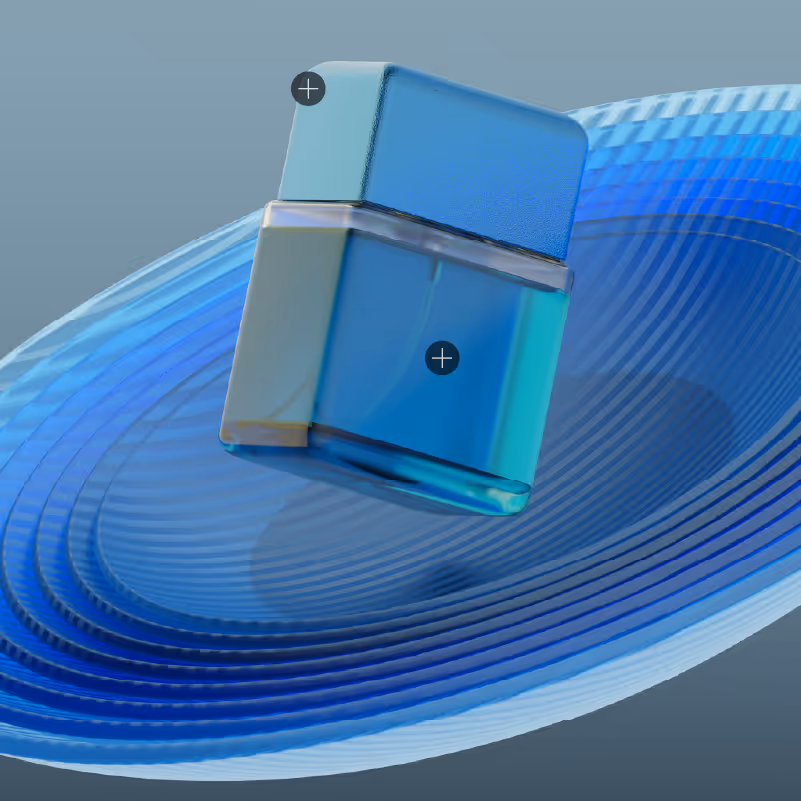 A 3D render of a bottle of fragrance