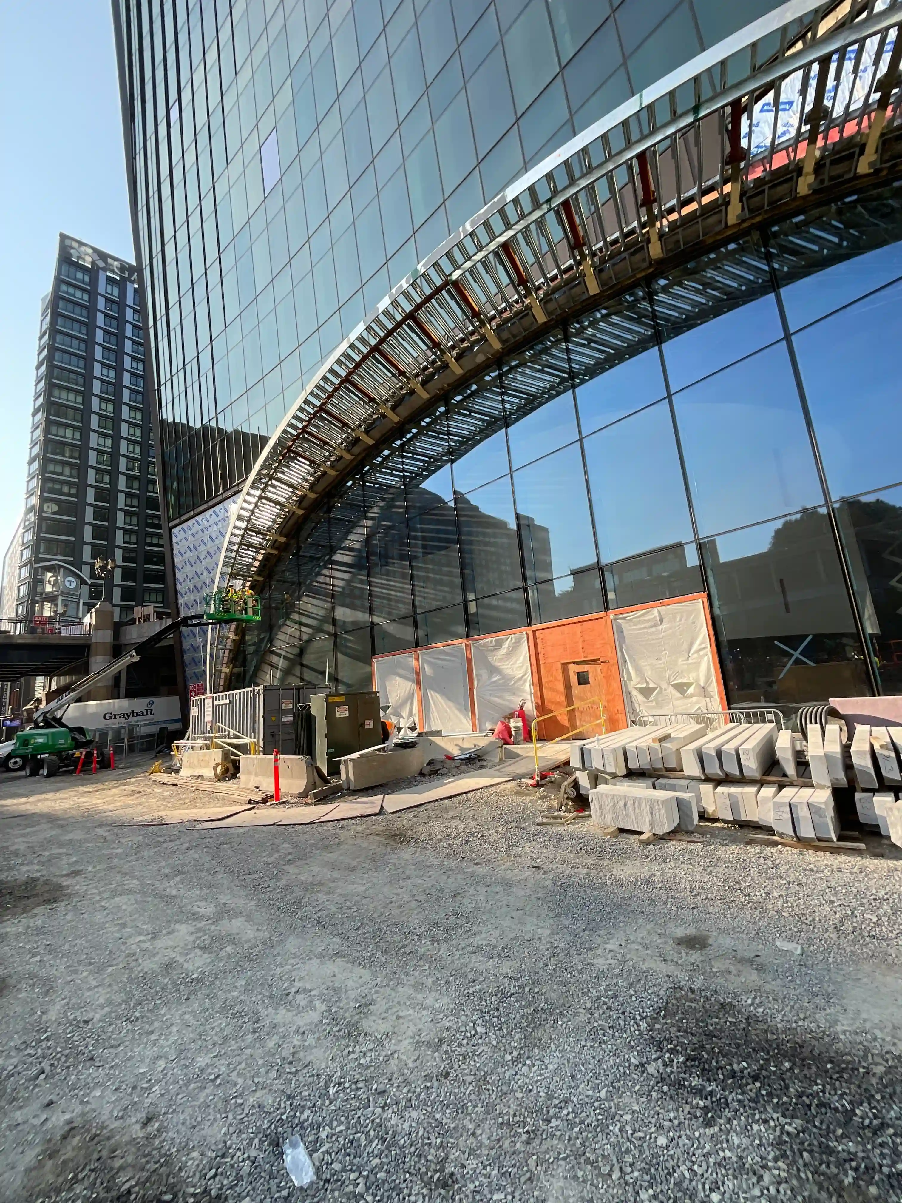 Canopy framing at exterior entrance to 10 World Trade 
