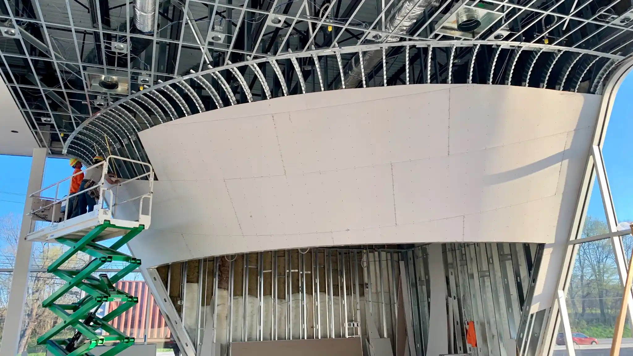 Slanted wall and soffit made out of CFMF (CFMF) and light gauge steel framing (LSF)