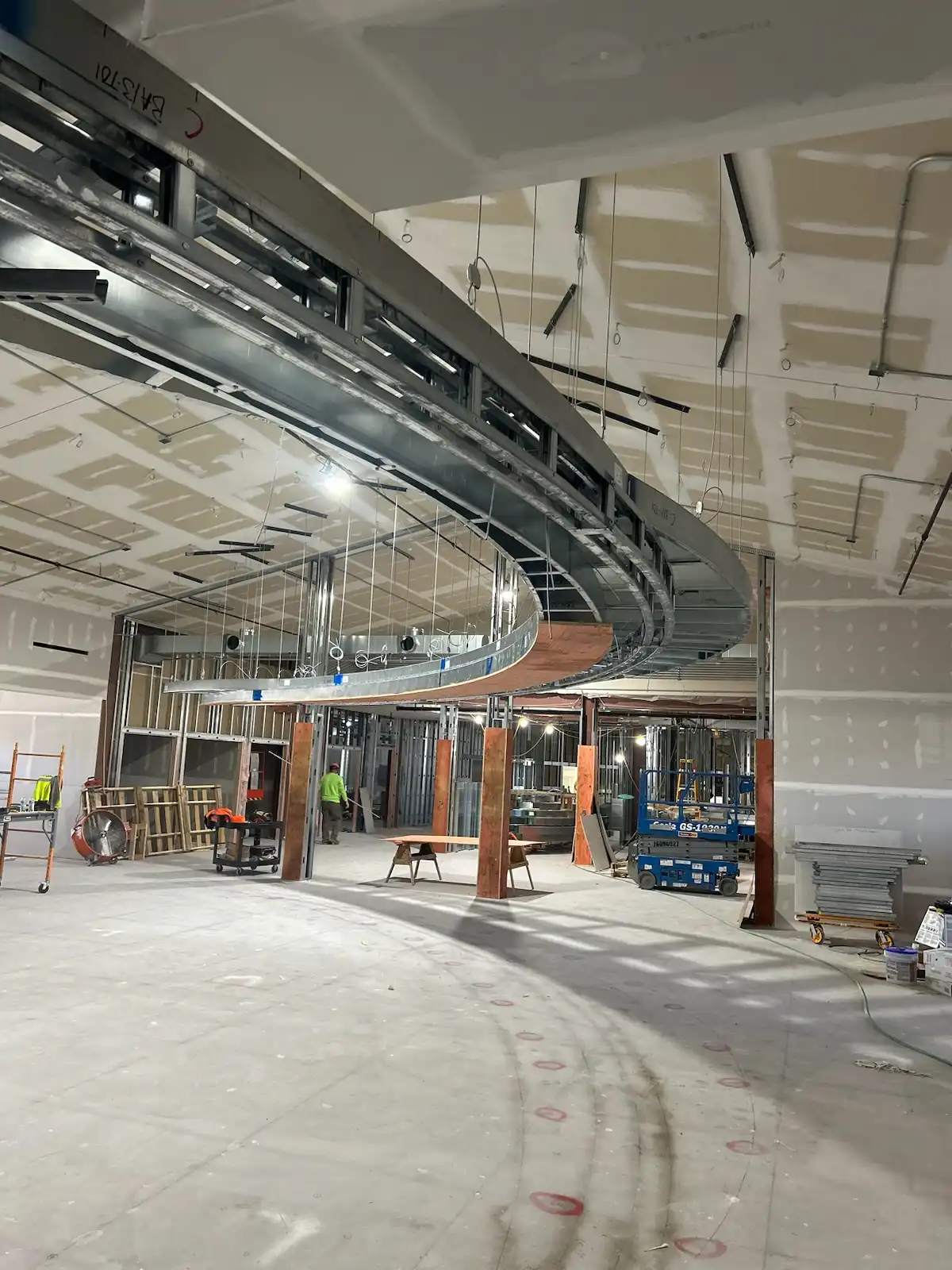 Redford panelized soffit system hung by gripple wire hangers