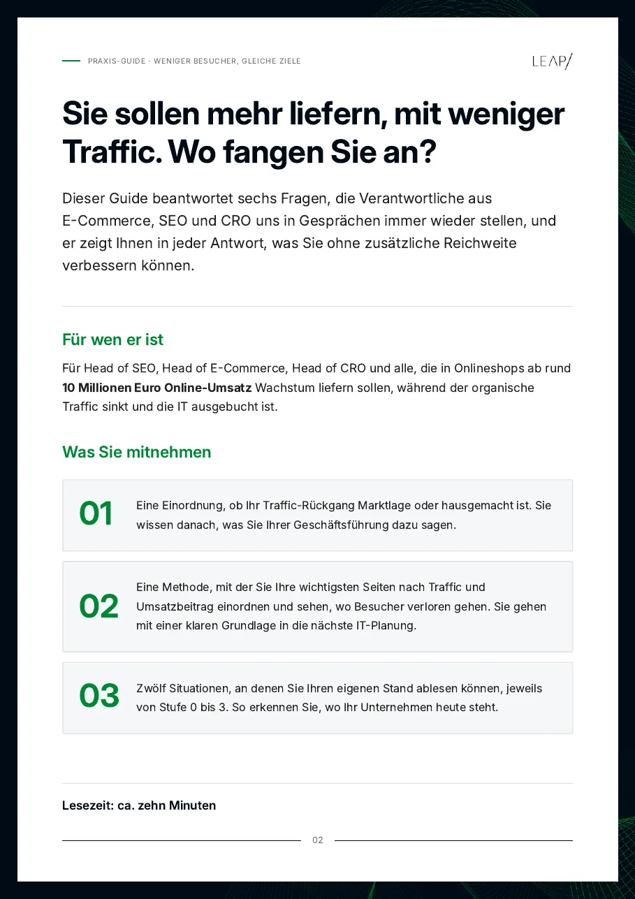 Praxis-Guide Seite 2: Sie sollen mehr liefern, mit weniger Traffic