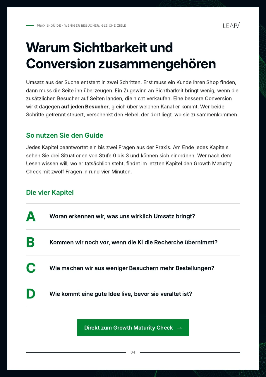 Praxis-Guide Seite 4: Warum Sichtbarkeit und Conversion zusammengehören