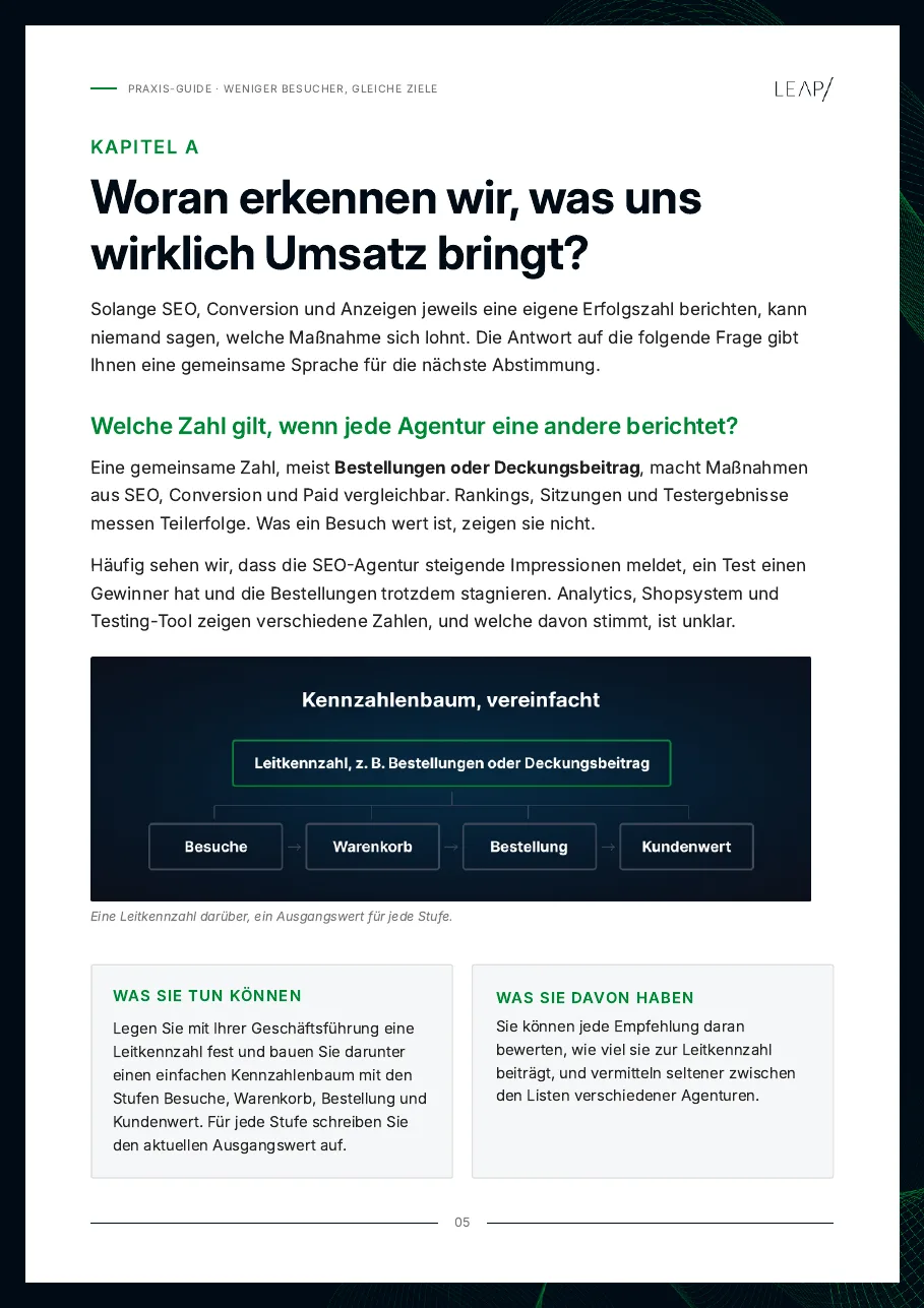 Praxis-Guide Seite 5: Woran erkennen wir, was uns wirklich Umsatz bringt?