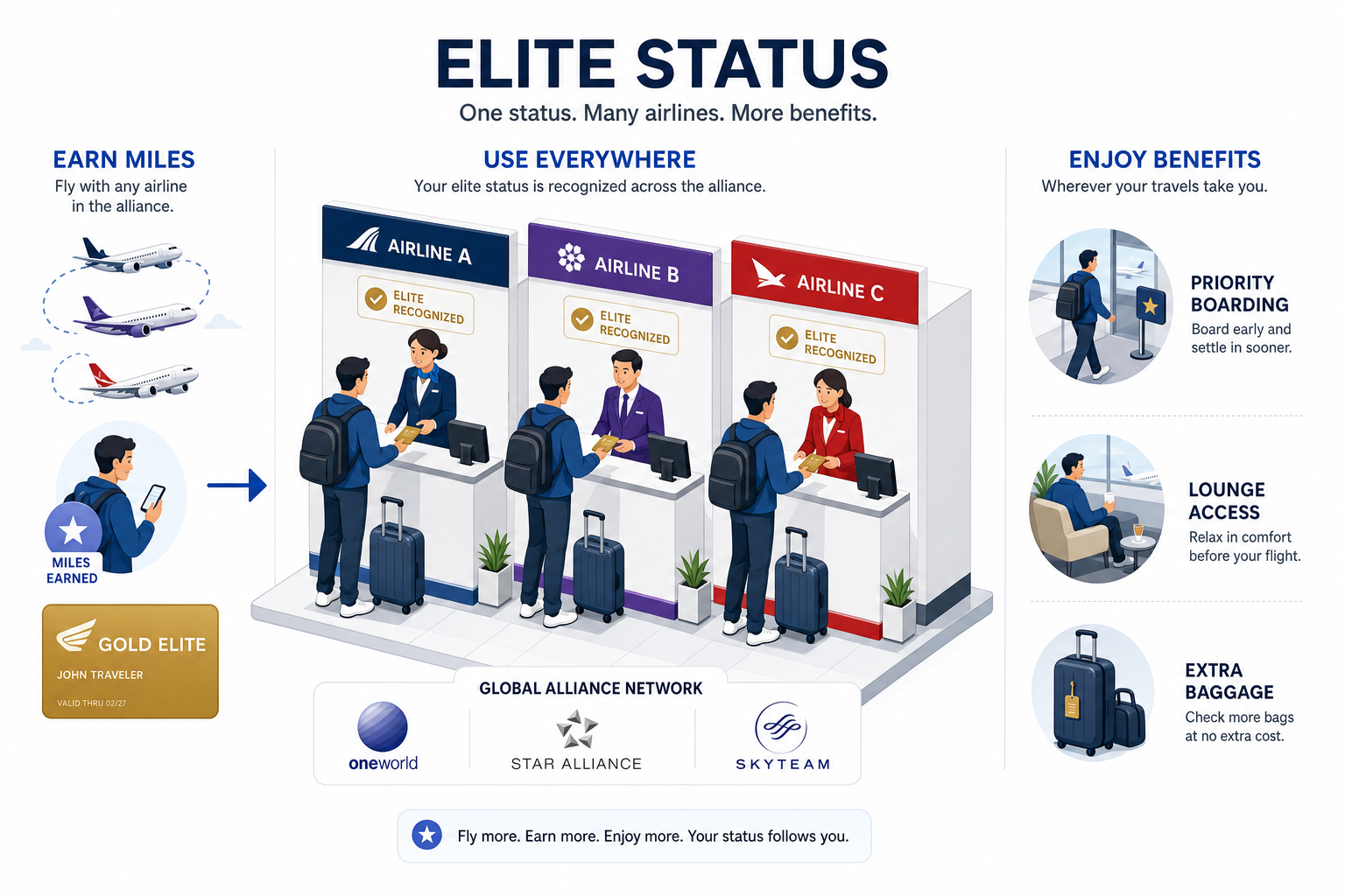 How frequent flyer elite status works across airline alliances