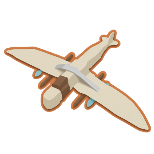 3D model of a stylized beige airplane with two propellers and a brown cockpit.
