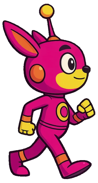 Magenta robot walking forward