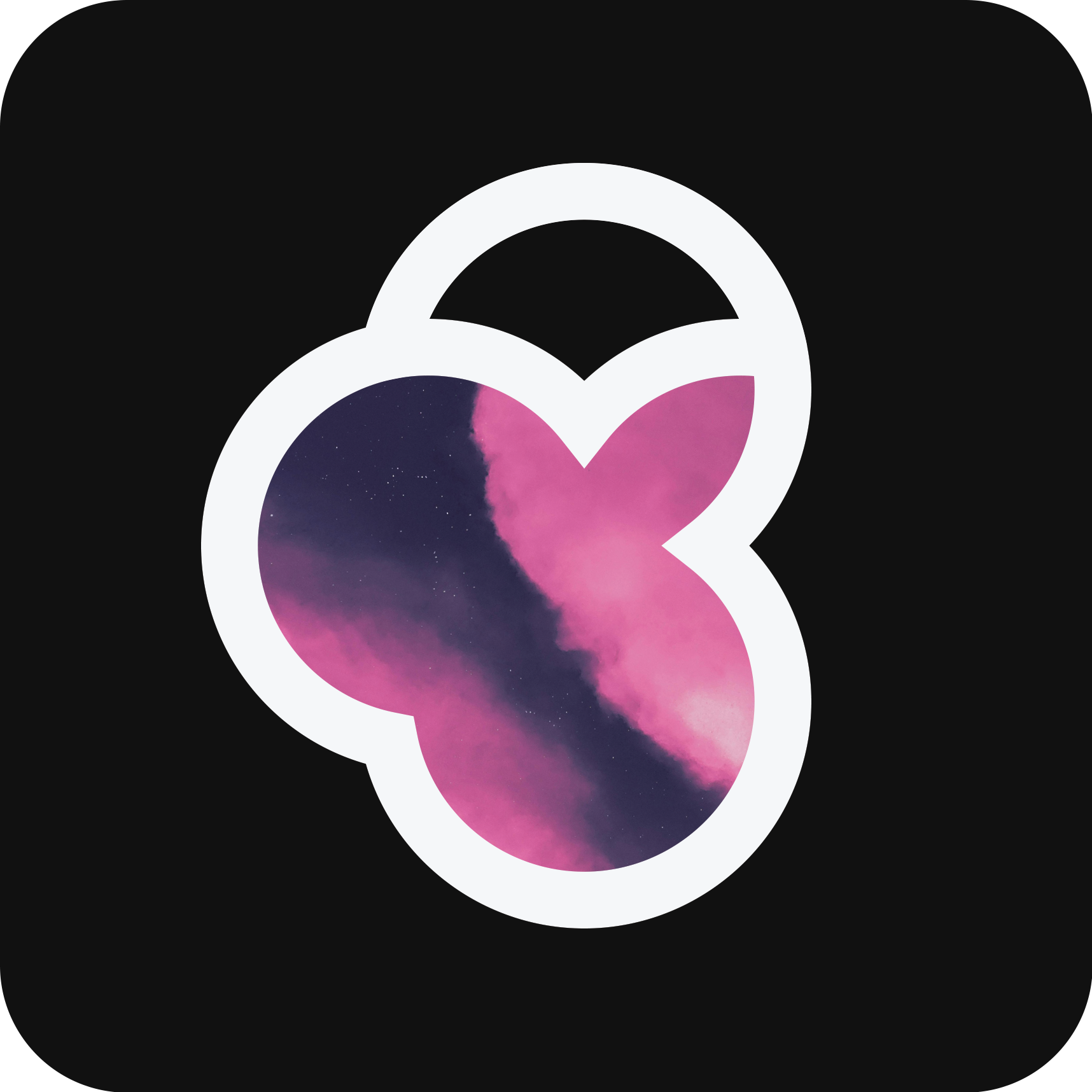 Abstract butterfly shape filled with a cosmic purple and pink nebula against a black background.