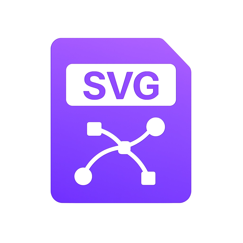 Purple file icon labeled SVG with vector graphic nodes and connectors.