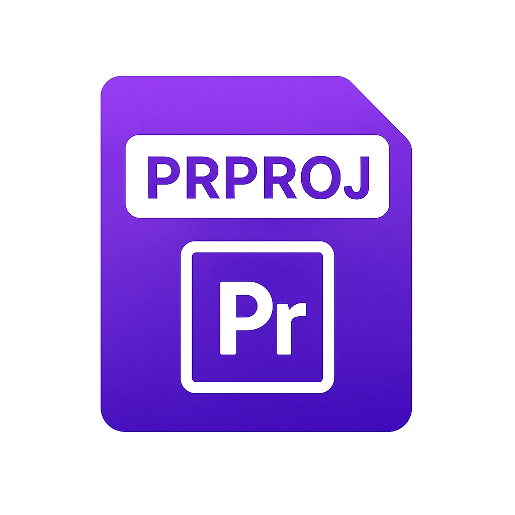 Purple file icon representing a PRPROJ file for Adobe Premiere Pro.