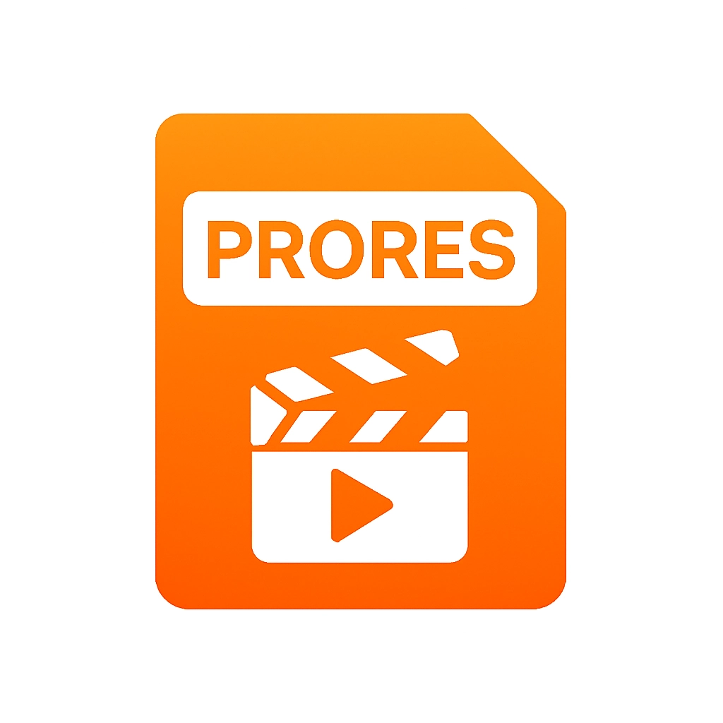 Orange file icon with text PRORES and a white clapperboard with play button symbol.