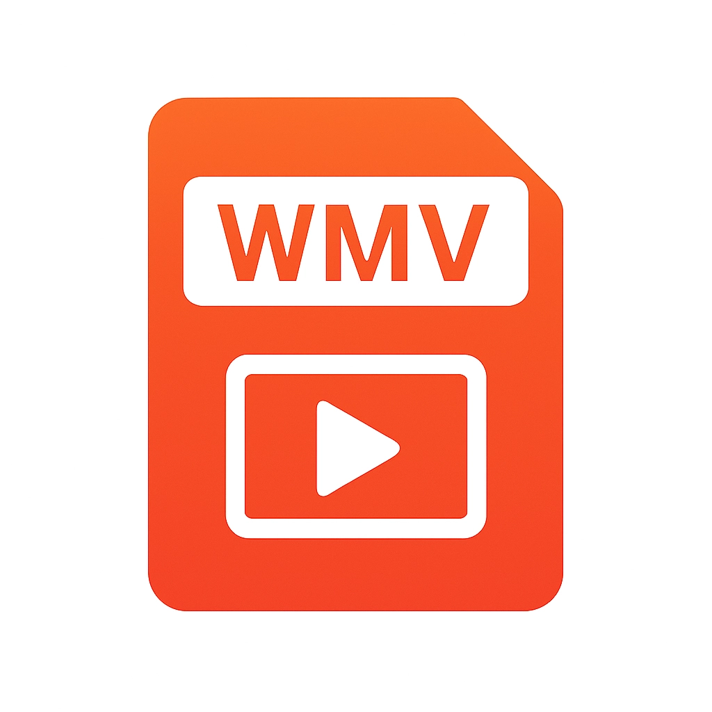 Orange file icon with WMV text and a white play button symbol indicating a video file format.