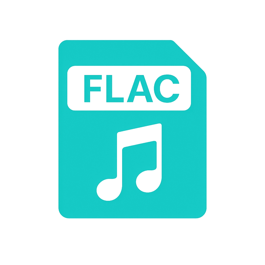 Blue file icon with FLAC label and white music note symbol indicating a FLAC audio file format.