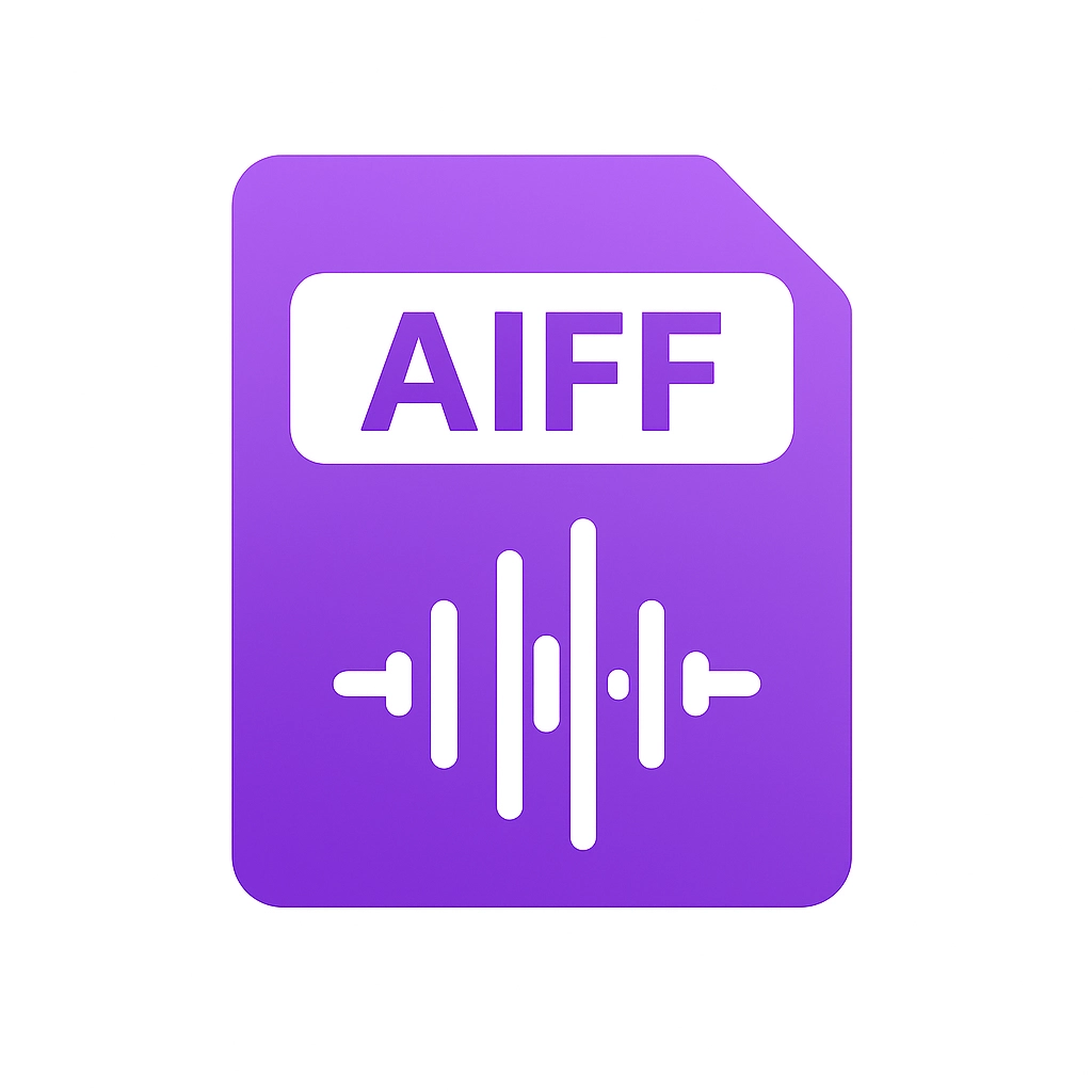 Purple file icon with AIFF text and white audio waveform symbol.