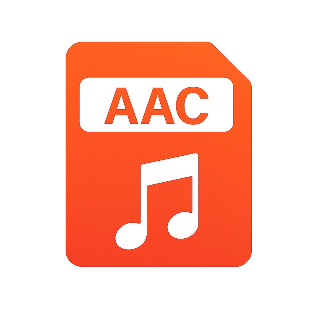 Orange file icon with white music note and text 'AAC' indicating an audio file format.