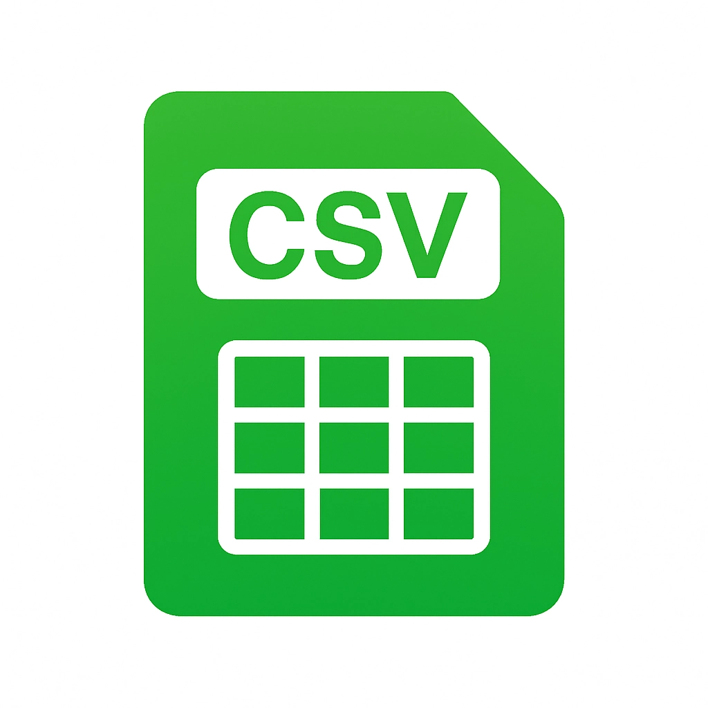 Green CSV file icon with a grid representing a spreadsheet.