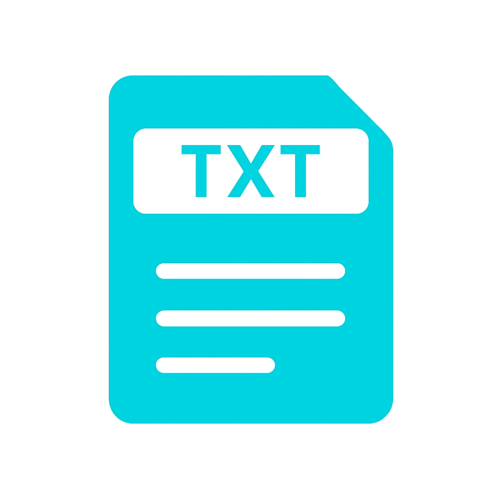 Blue icon of a document file labeled TXT with three horizontal lines representing text.
