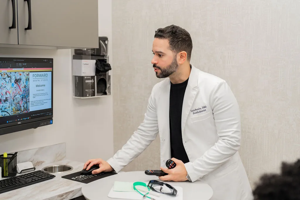 A patient who just received teeth whitening treatment