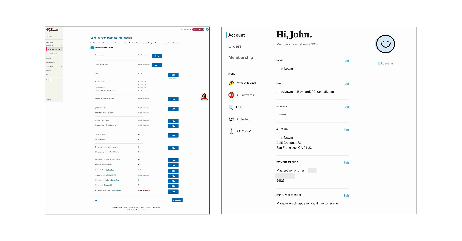 Examples of summary screens with lists of information.