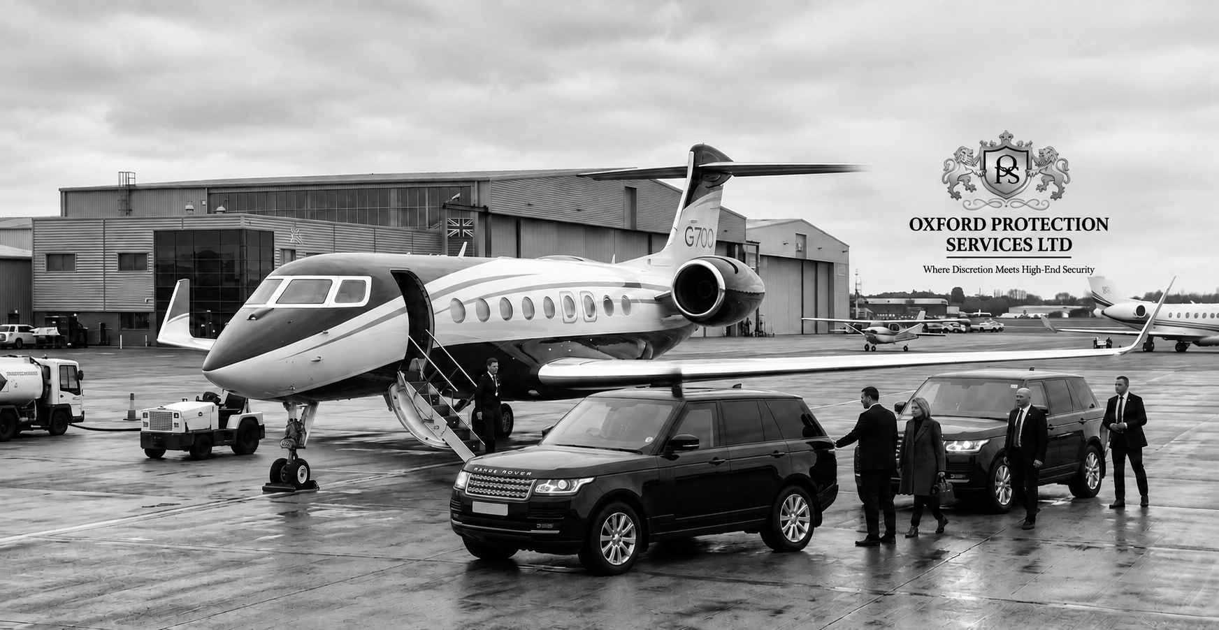 Private aviation security with executive protection team and luxury jet