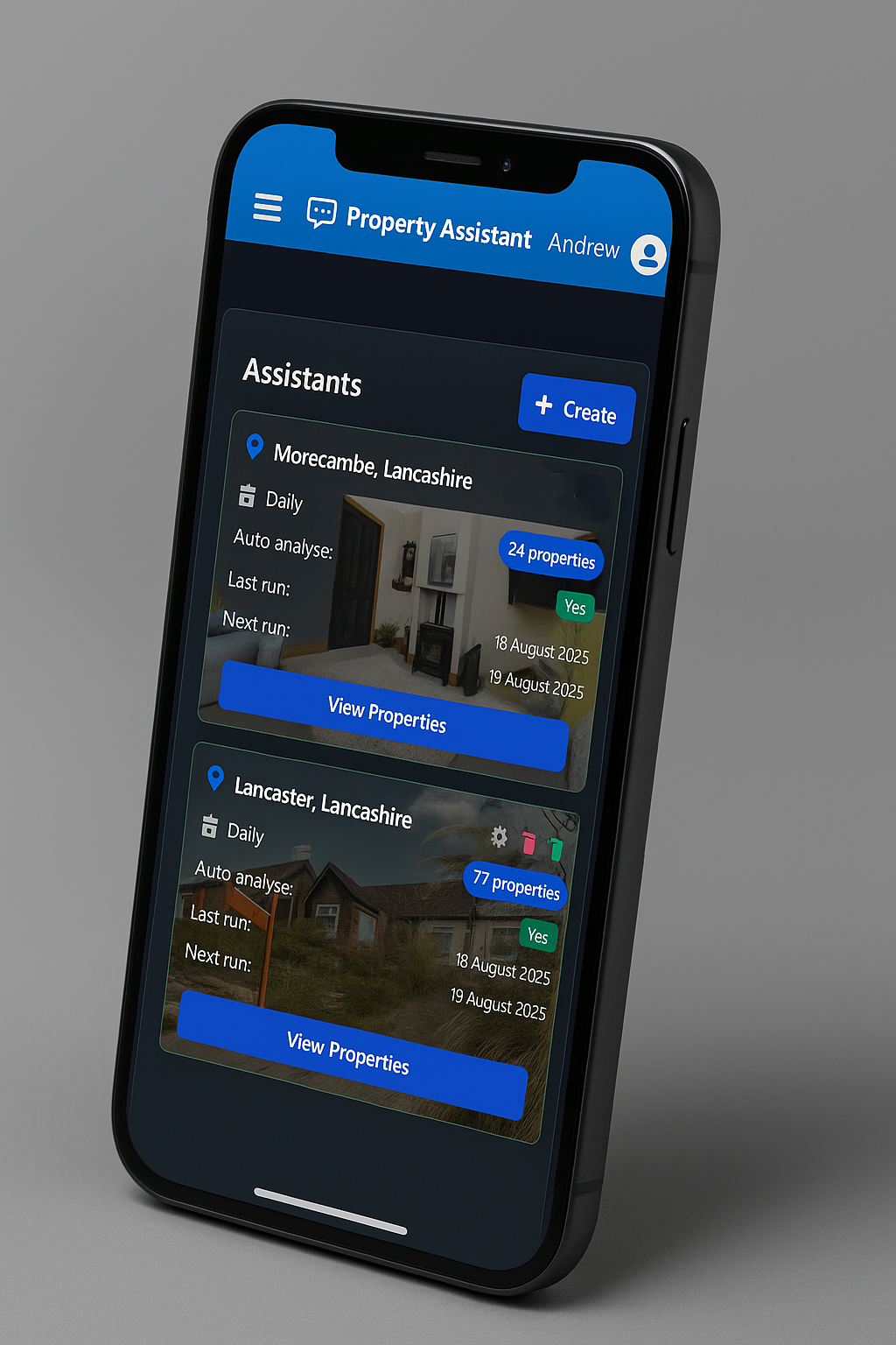 Mobile displaying dashboard assistants