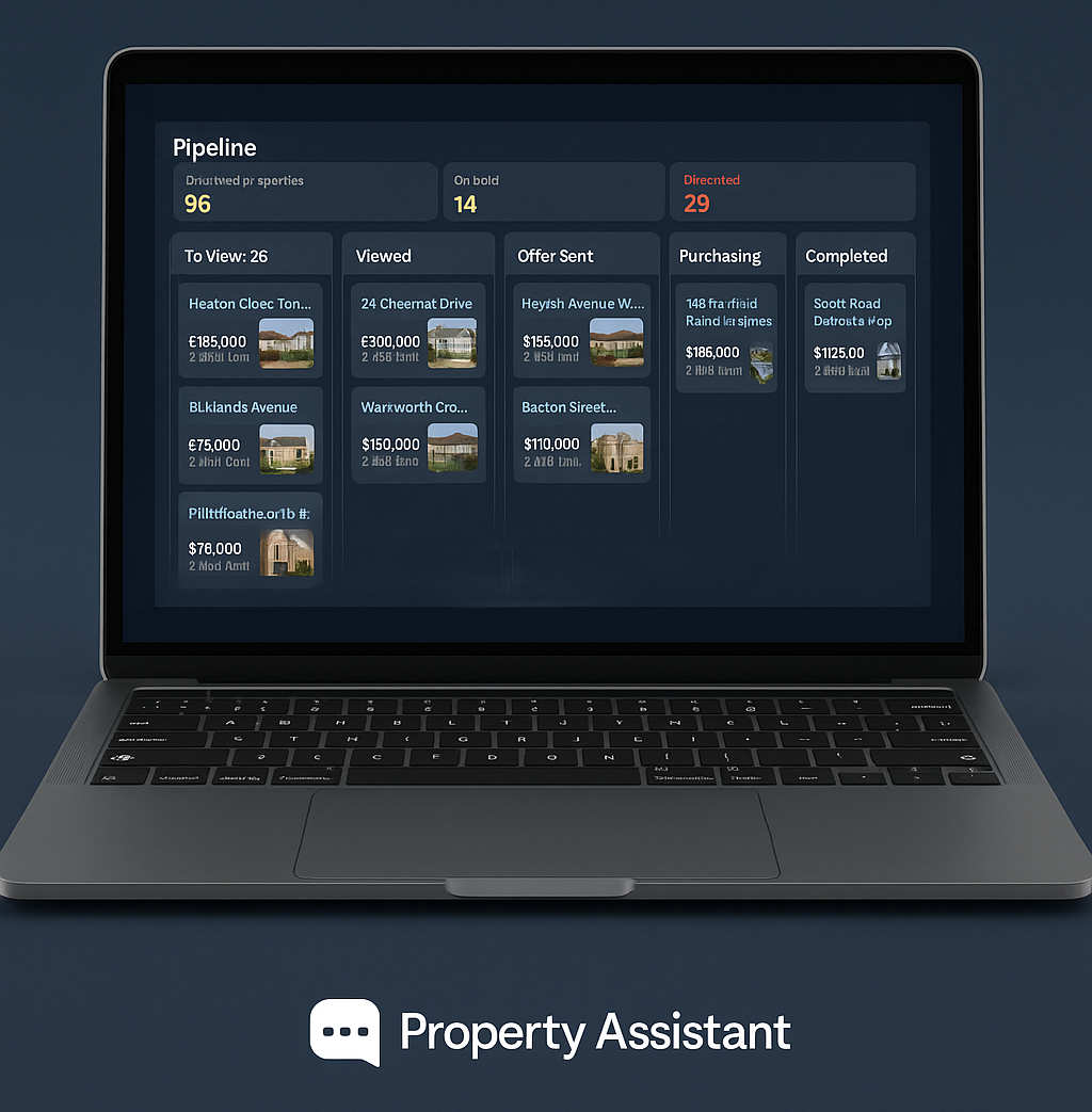 Laptop displaying the property pipeline
