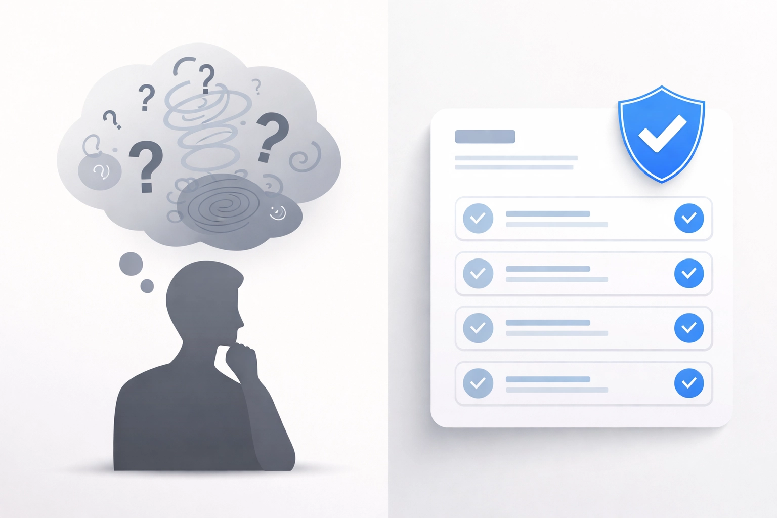 A split image showing underwriter uncertainty versus clear, data-backed AI credit decisions, highlighting compliance and transparency in fintech risk management.