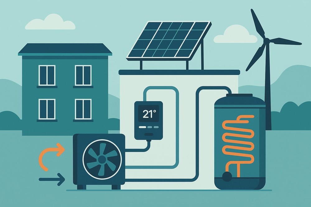 The intelligent combination of a heat pump, thermal storage and renewable energy enables efficient and flexible building operation.