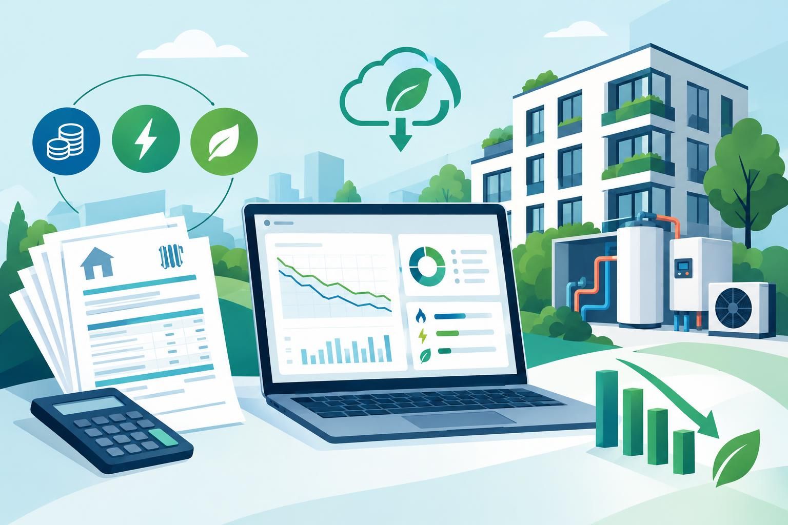 Sinkende Heizkosten: Digitale Verbrauchsanalysen machen Einsparungen bei Energie, Kosten und CO₂ in der Abrechnung sichtbar.