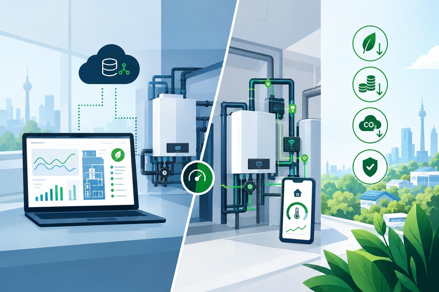 Vom Monitoring zur Nachrüstung: Cloud-Analyse und vernetzte Sensoren an der Heizung senken Verbrauch, Kosten und CO₂-Emissionen.