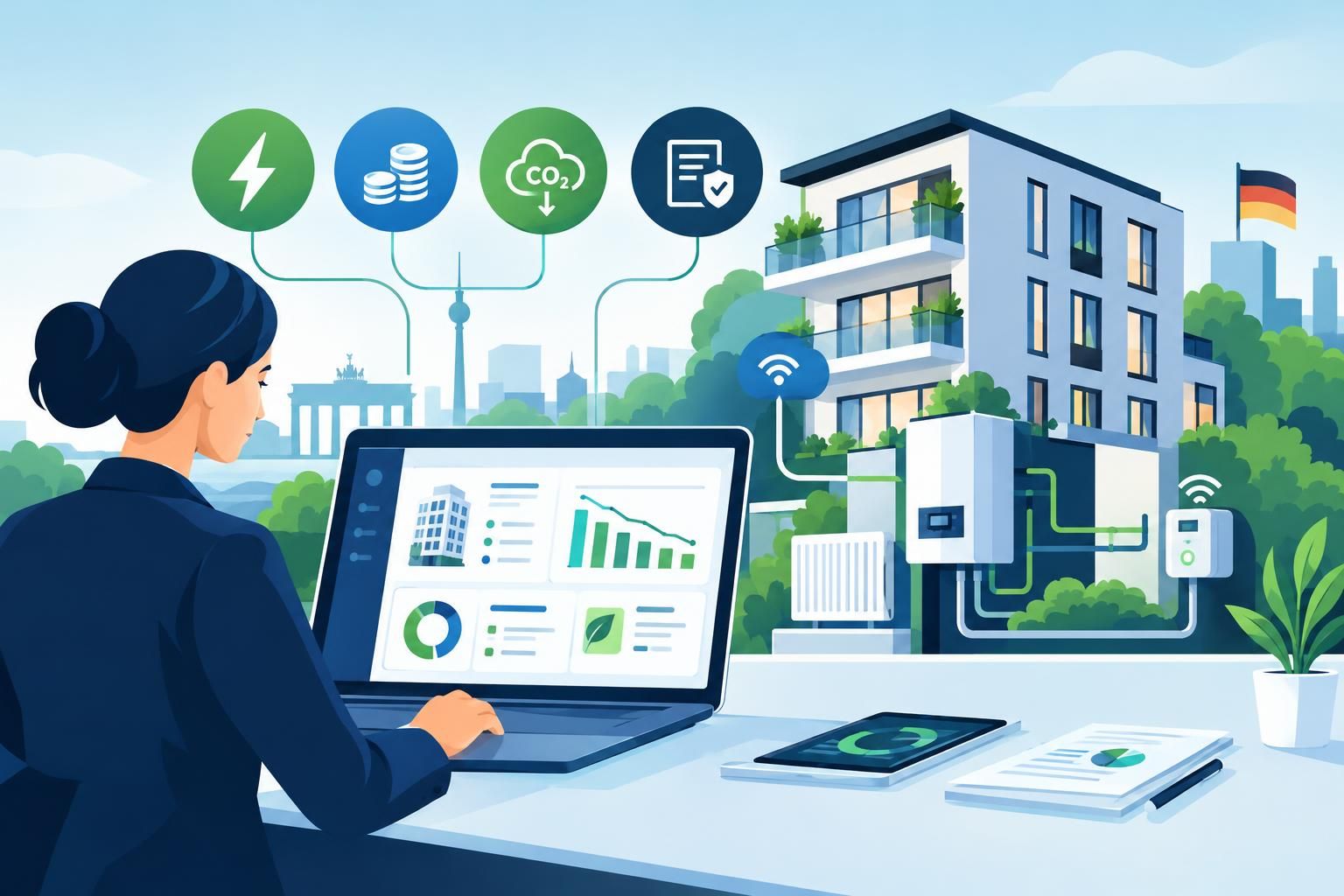 Digitales Energiereporting: Vernetzte Heizungsdaten liefern die Grundlage für Kostensenkung, CO₂-Reduktion und rechtssichere Dokumentation.