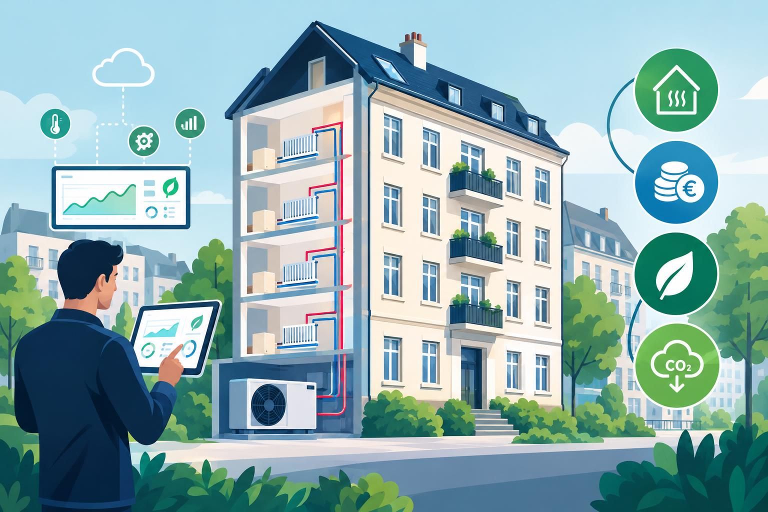 Wärmepumpe im Altbau: Digital überwacht, effizient und CO₂-arm.