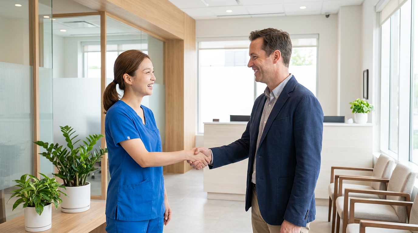 Steven, is shaking hands with Dr.