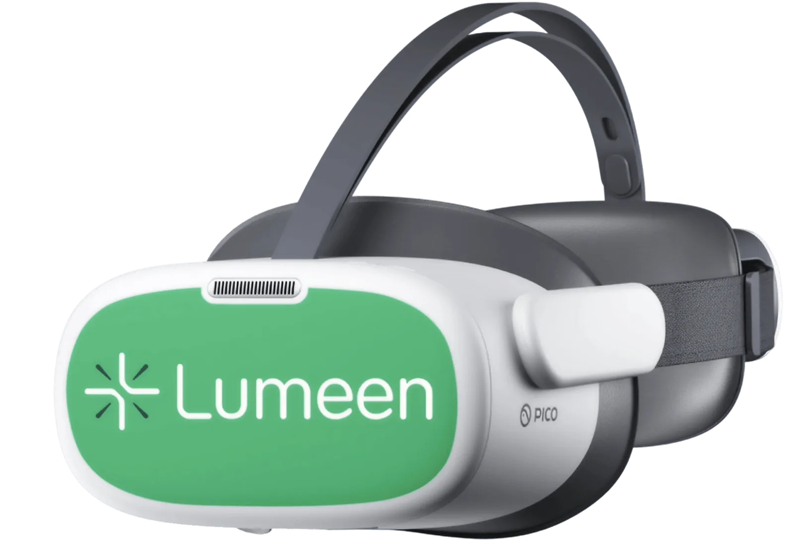 Casque de réalité virtuelle Lumeen en gros plan, dispositif léger et confortable pour soins et bien-être.