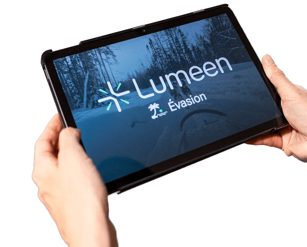 Tablette de pilotage Lumeen, contrôle des séances et choix des expériences immersives.