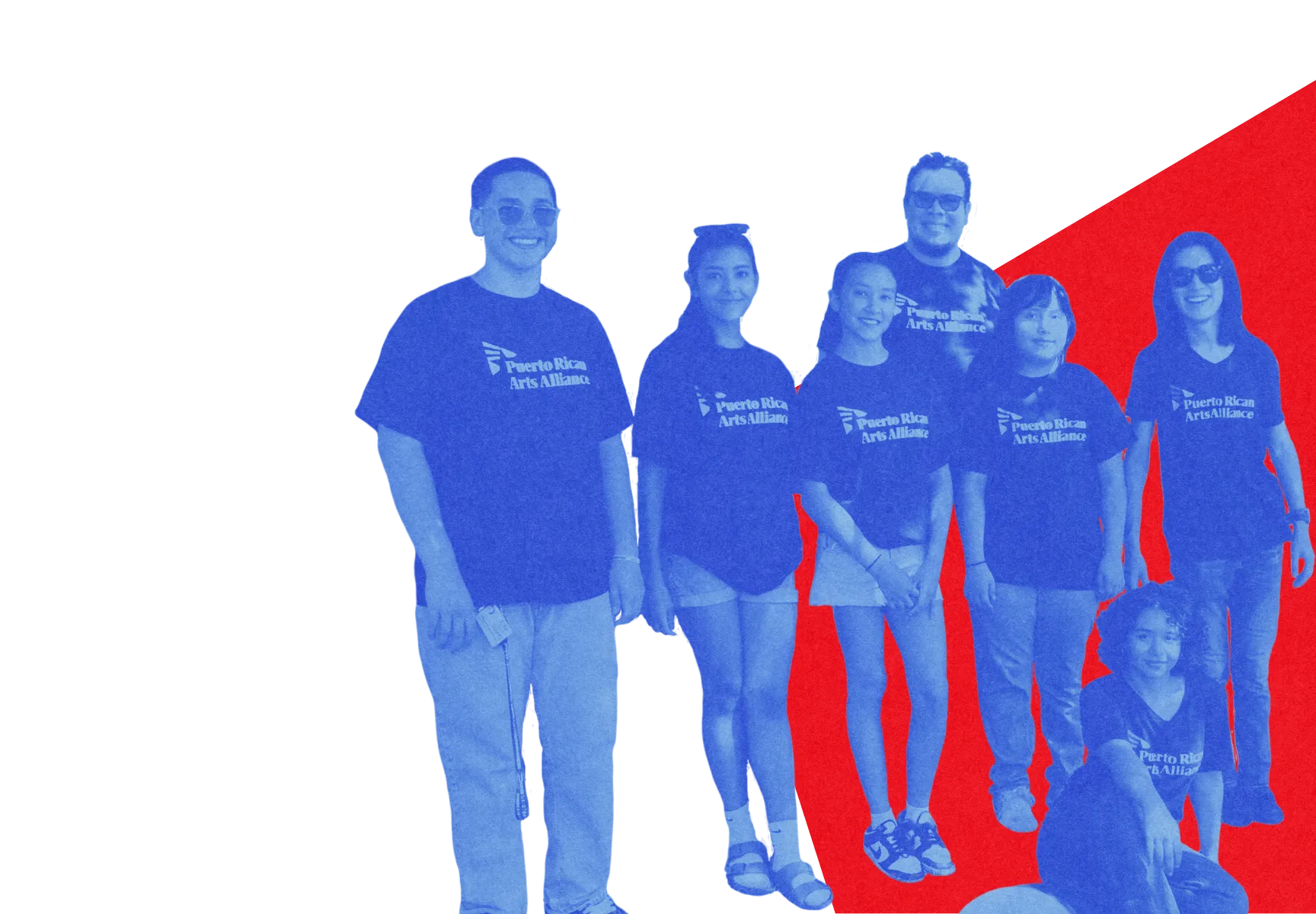 Group of seven people wearing Puerto Rican Arts Alliance t-shirts.