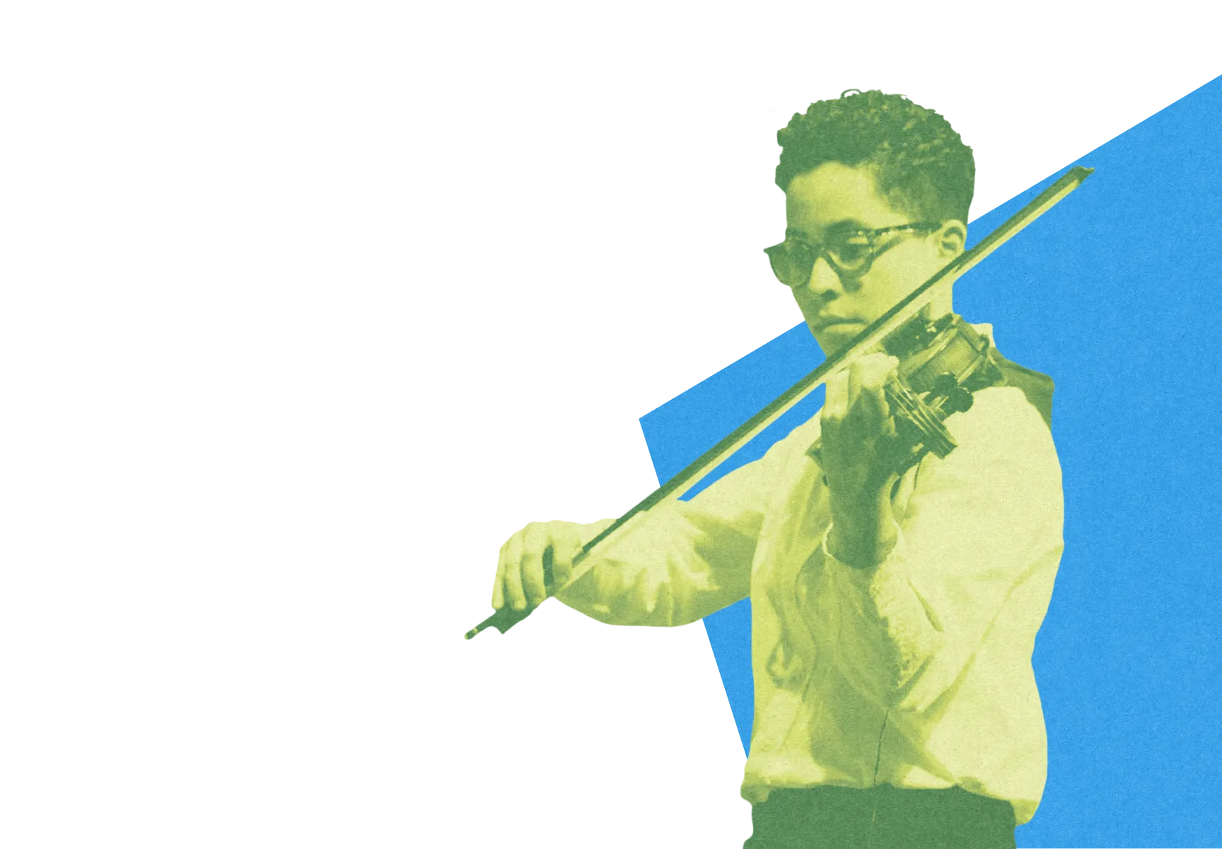 Person with glasses playing violin against.