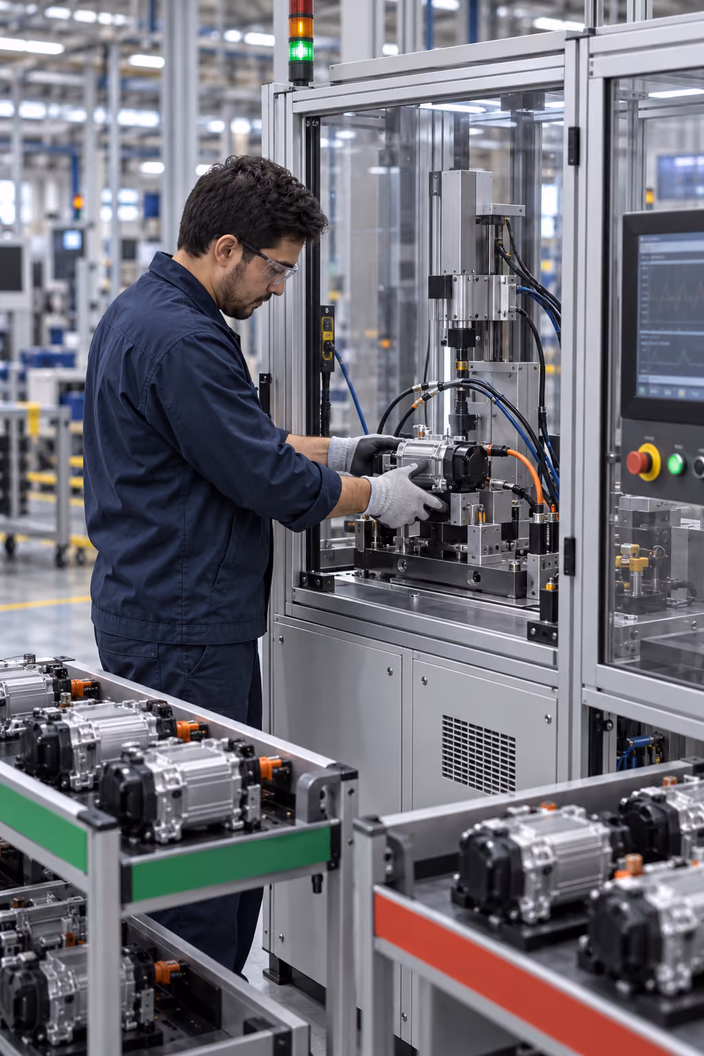 a worker following an assembly process