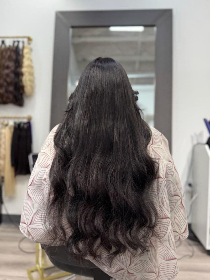 24 inch Ice Fusion Hair Extensions in Houston – Jet Black shade, premium European hair by Bloom Studio