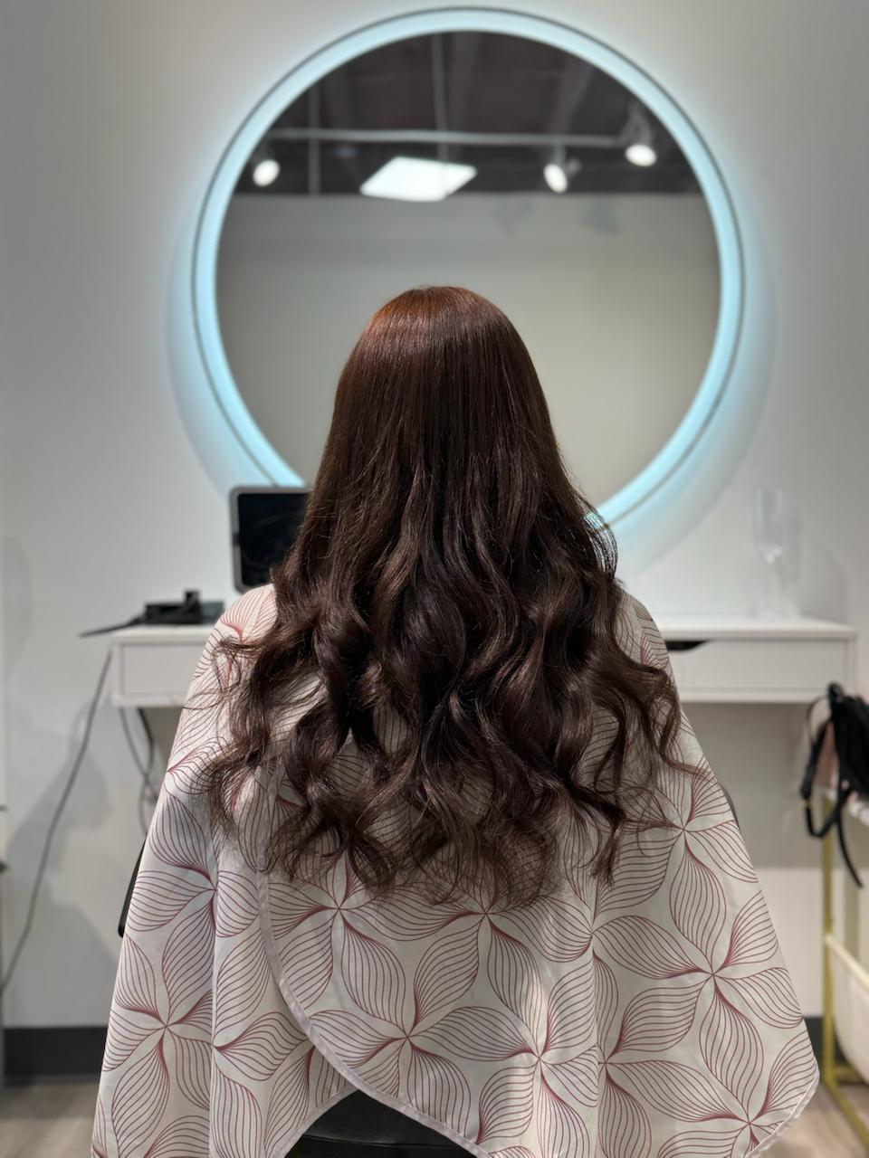 20 inch Ice Fusion Hair Extensions in Houston – rich brown tone by Bloom Studio Hair Extensions for a natural, voluminous finish.