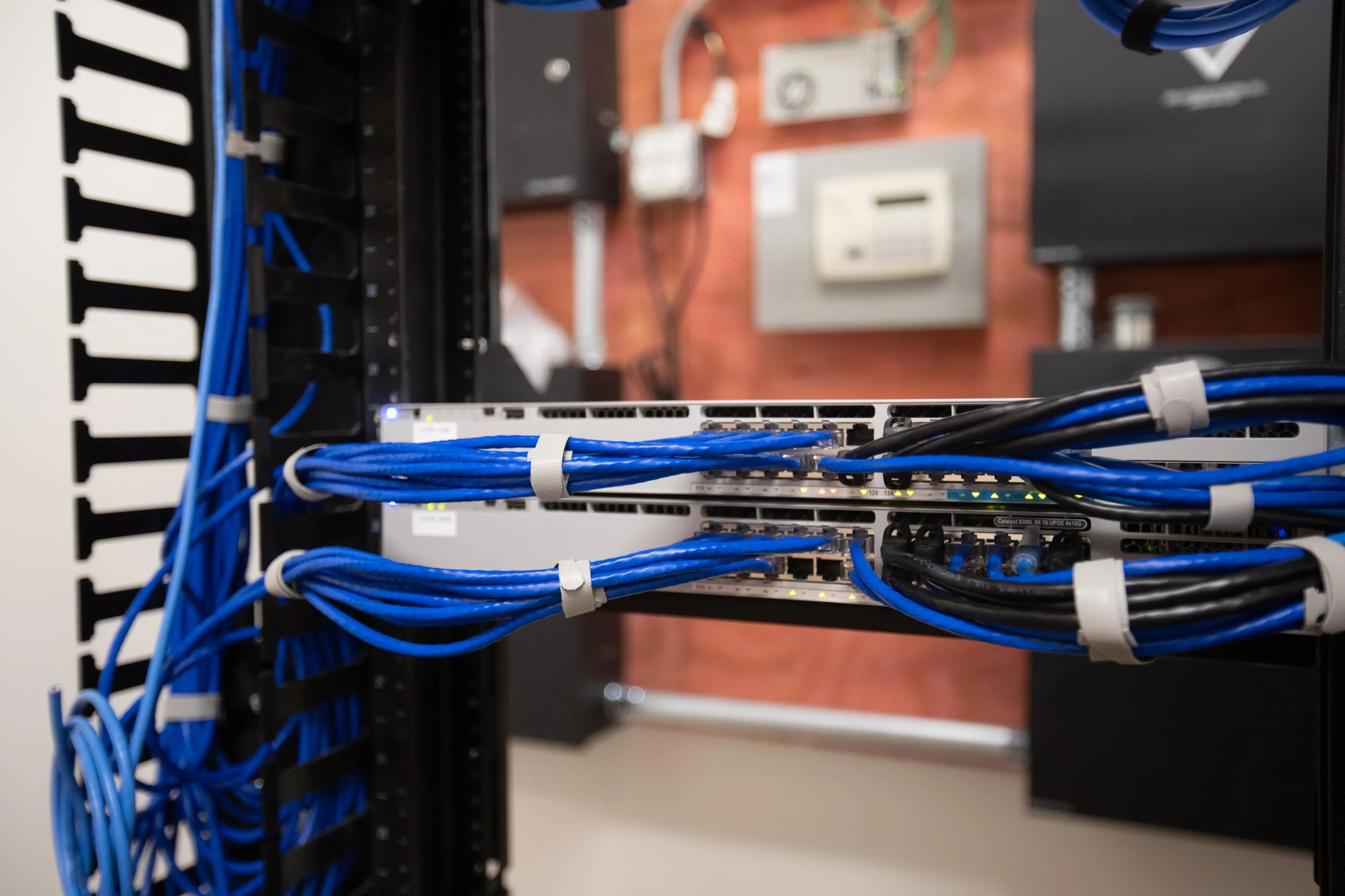 Network switches installed in a rack