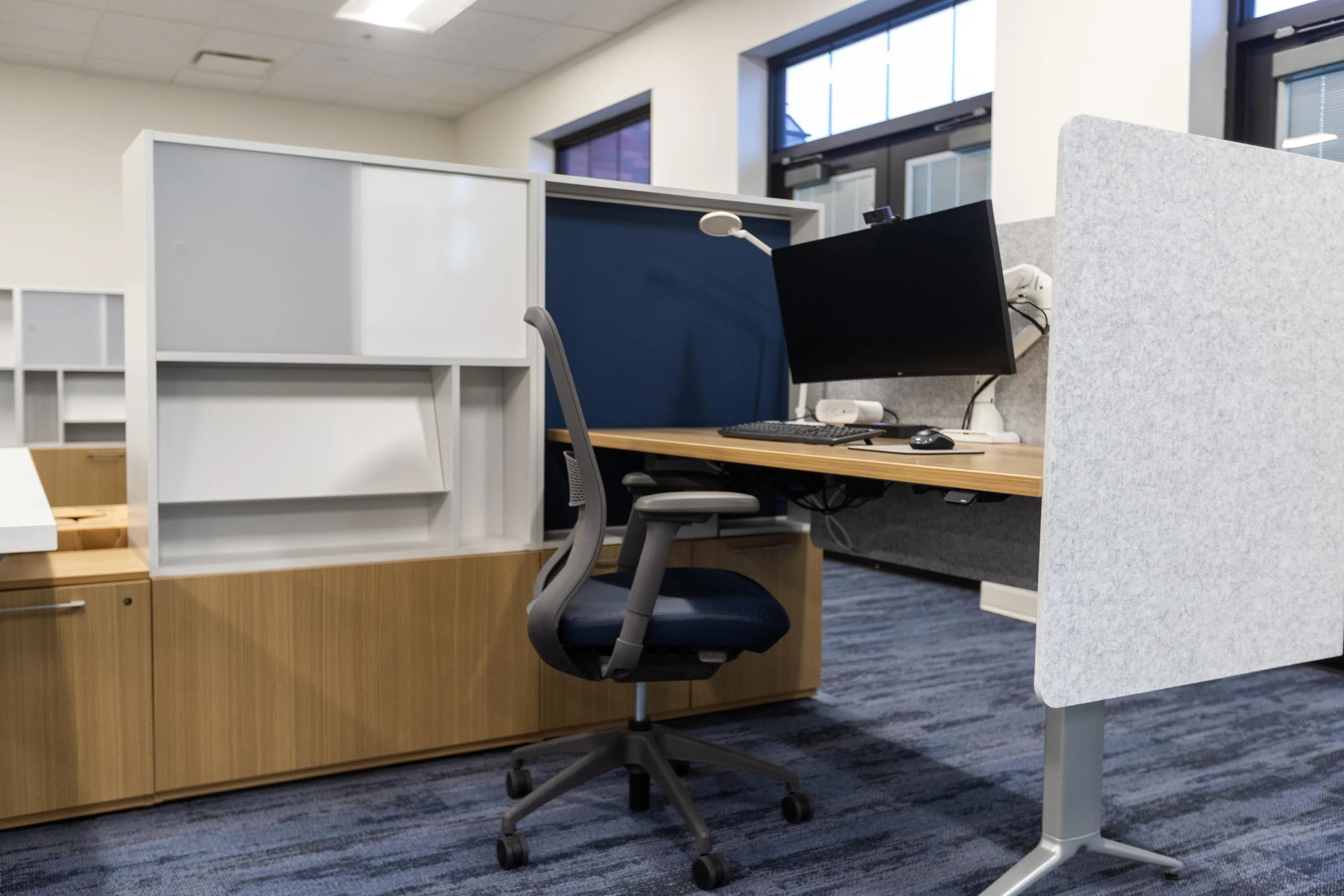 Finished office desk setup with concealed data cabling