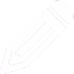 Simple white pencil icon tilted diagonally on transparent background.
