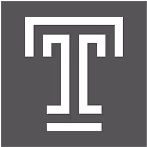 White stylized letter T logo on a dark gray background.