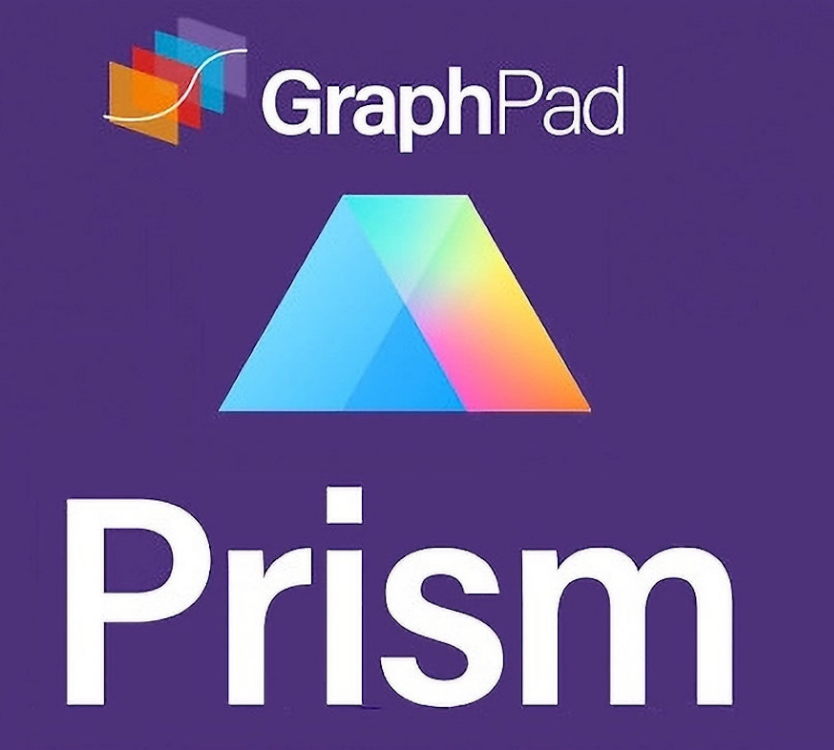 GraphPad Prism logo with a colorful triangular prism icon on a purple background.
